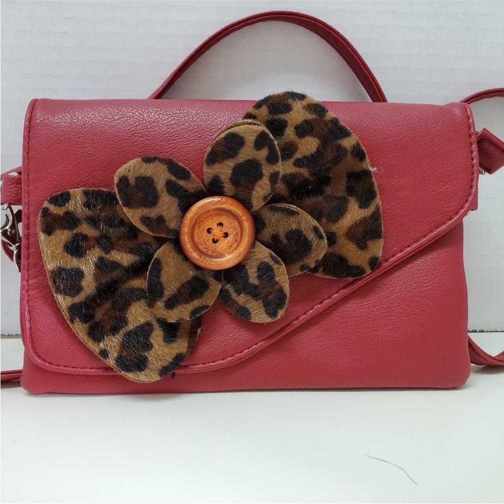 SAX Leopard/ Button Accent Red Women's Bag
